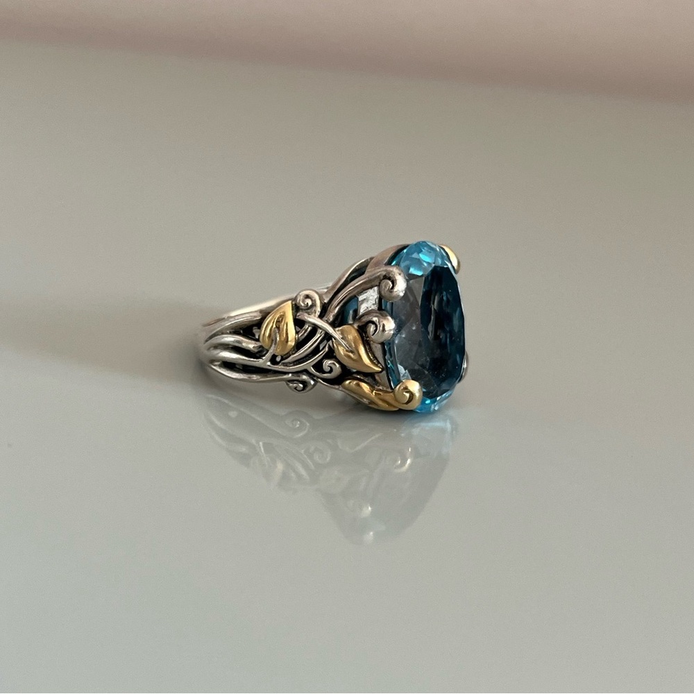 Barbara Bixby 925 Sterling Silver 18K Gold Blue Topaz Ring Size 9.75